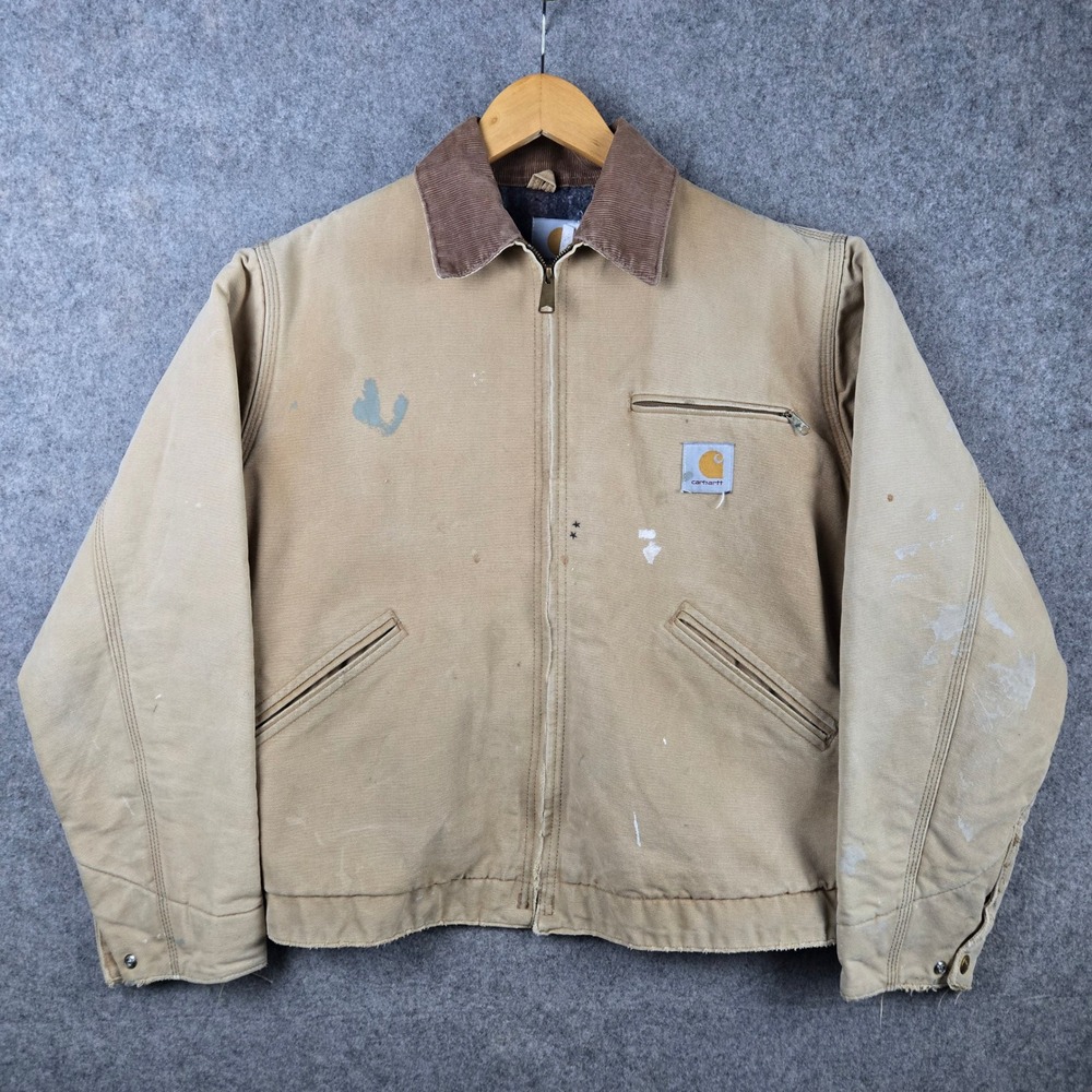 Carhartt Detroit Jacket Mens 40 Tan Canvas Blanket Lined Distressed 6BLJ 90s